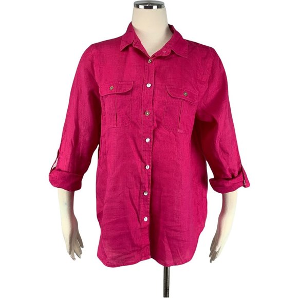 Symple Tops - Symple NYC Linen Blouse Large Button Pink Front 3/4 or Long Sleeve